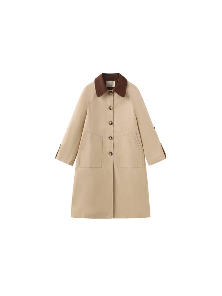 CUBIC - Wholesale Trench Coat - Women's - Color-Blocked Collar Long Trench Coat