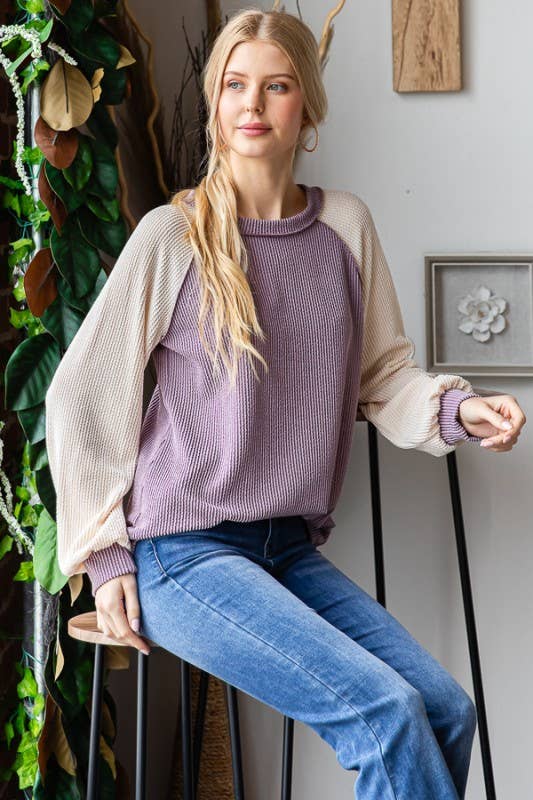 HEIMISH - Vendita all'ingrosso Tunica - Donna - ET7689-10 TOP URBANO A BLOCCHI DI COLORE A COSTINE CON MANICHE A SBUFFO2