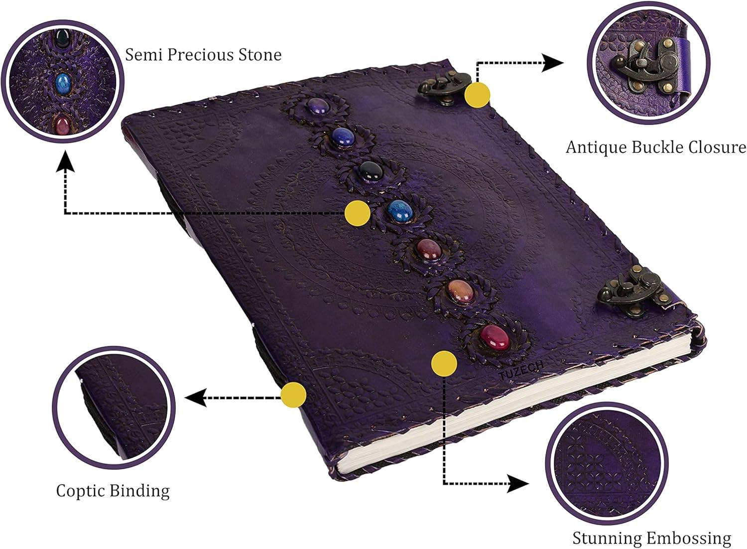 Tuzech Leather - Wholesale Journal/Diary - Tuzech Seven Chakra Medieval Stone Embossed Handmade Jumbo Leather Journal Book of Shadows Notebook Office Hocus Pocus Diary College Poetry Sketch With Leather Bound37