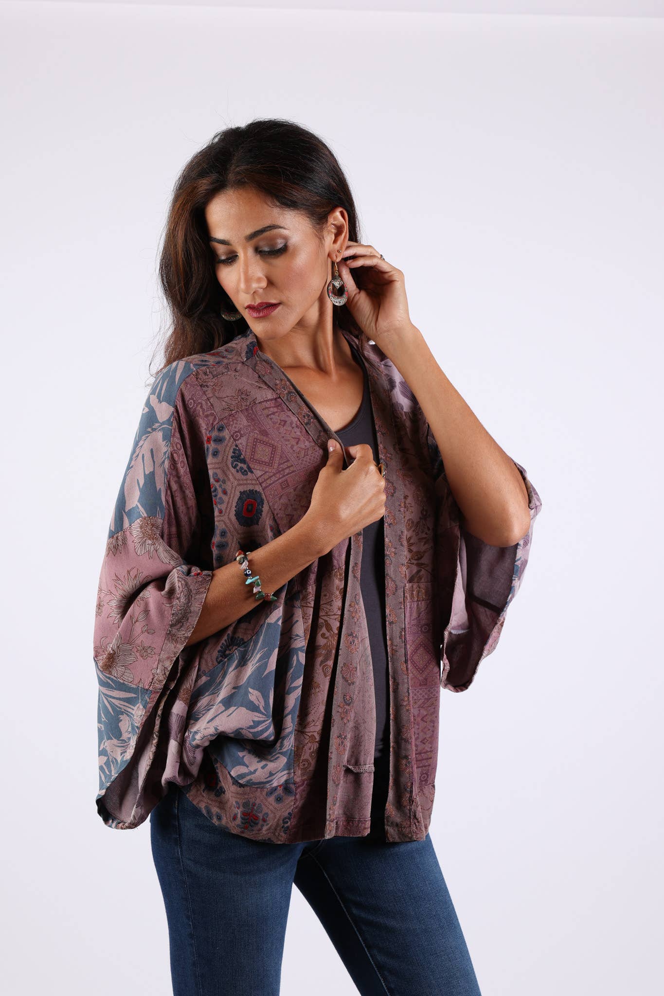 Sacred Threads - Wholesale Kimono - Women's - Plum Meadow Patchwork Kimono Cardigan