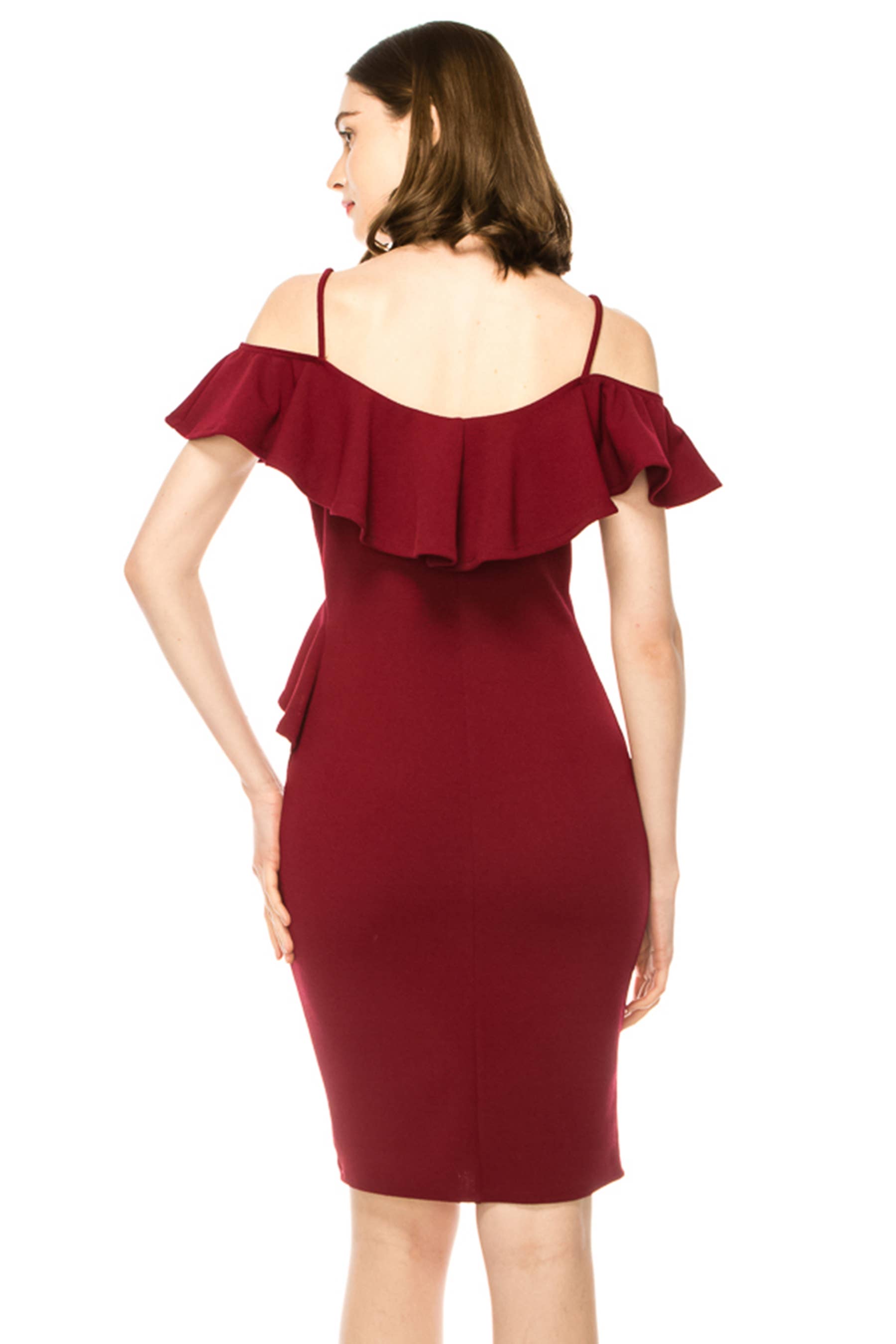 MOA COLLECTION - Wholesale Dress - Women's - Women's Off Shoulder Ruffle Accent Bodycon Dress6