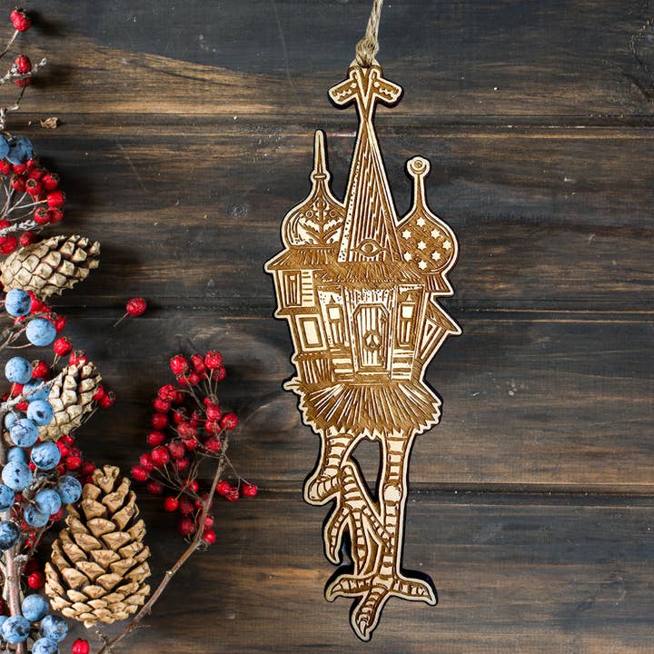 Baba Yaga's Hut Wooden Christmas Yule Ornament for wholesale by Prism Moon Designs