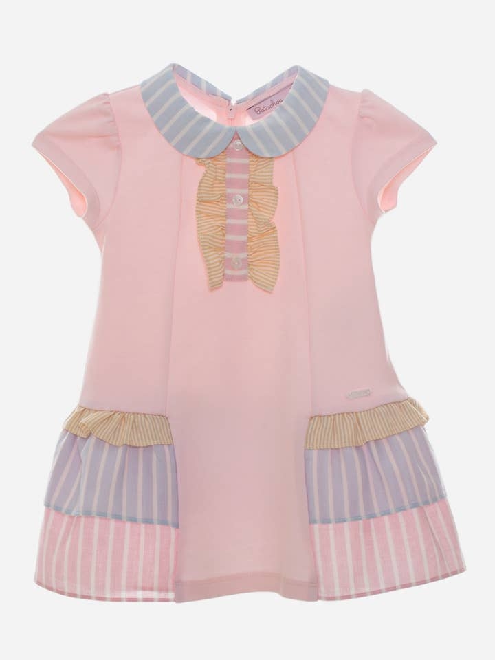 Girls pink dress with colourful details for wholesale by Patachou