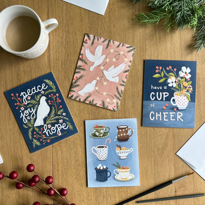 Cup of Cheer Holiday Cards | 8 Hand Drawn Christmas Cards for wholesale by Murray Designs