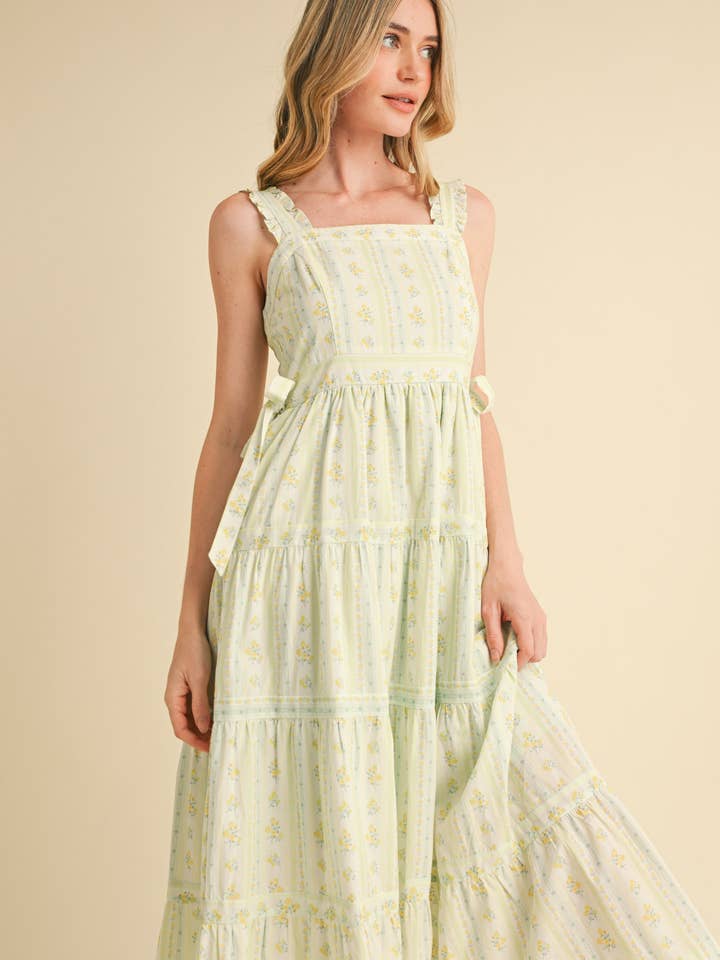 &MERCI - Vente Robe – femme - ROBE MIDI FLORALE À BRETELLES VOLANTÉES AVEC NŒUDS LATÉRAUX À NOUER MDR358624