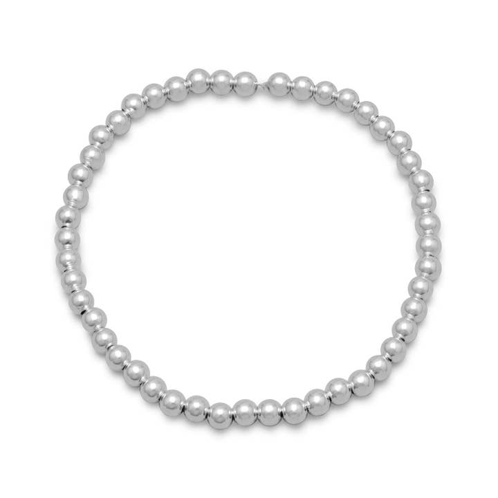 Silver Stars Collection - Wholesale Beaded Bracelet - 7" 4mm Sterling Silver Bead Stretch Bracelet