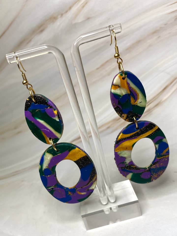 Open Oval Two Tier Dangle Earrings for wholesale by Oreilles Fantaisie LLC