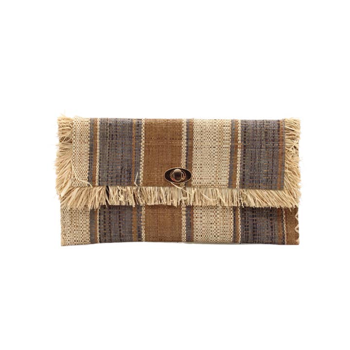 Shebobo - Wholesale Clutch Bag - Women's - Sophie Straw Envelope Clutch Purse with Raw Fringe Trim Edge