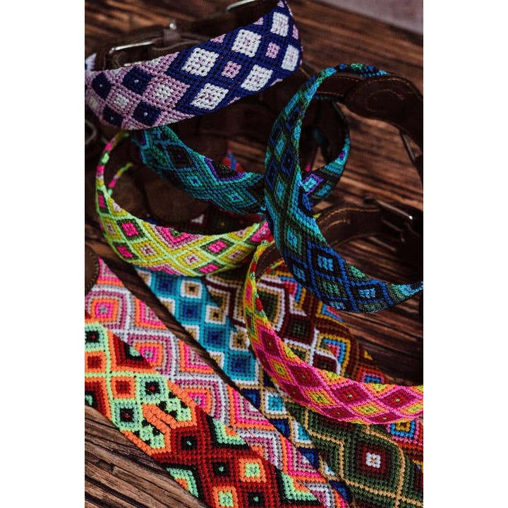 MyMexicanHome - Wholesale Pet Collar - Dog - M (37-41cm) Leather Dog Collar Colorful Knitted Boho Style