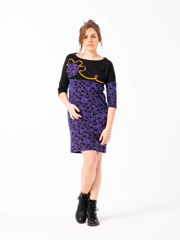 Vestido preto estampado. Vestido Arabesco por atacado de Mamatayoe