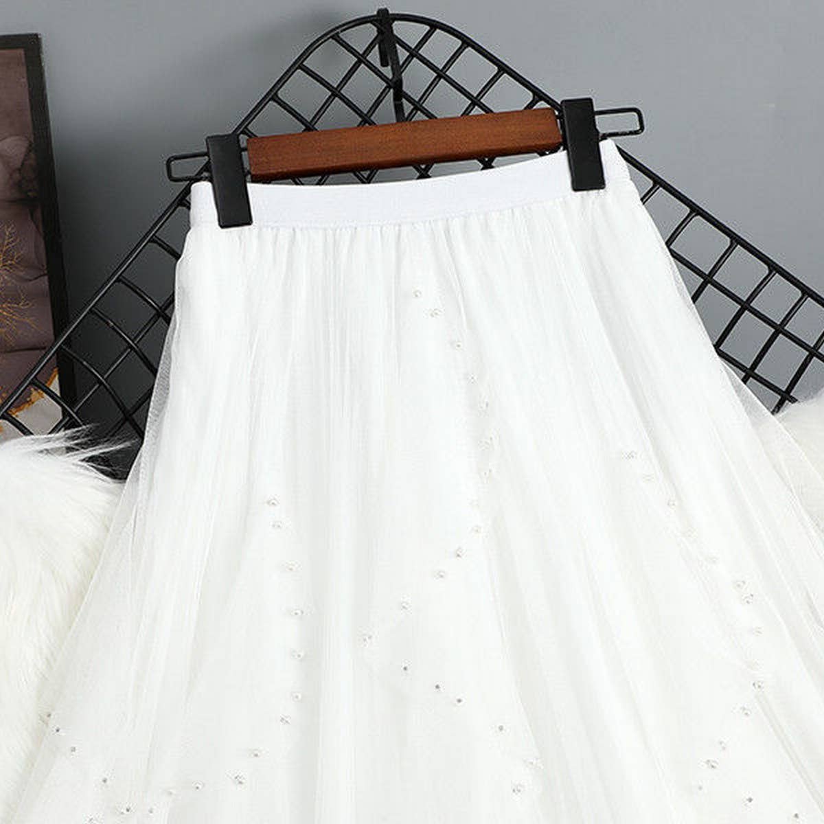 ACCITY - Wholesale Skirt - Women's - BEADED MESH PLEATED SKIRT A LINE TULLE SKIRT_CWBLS039826