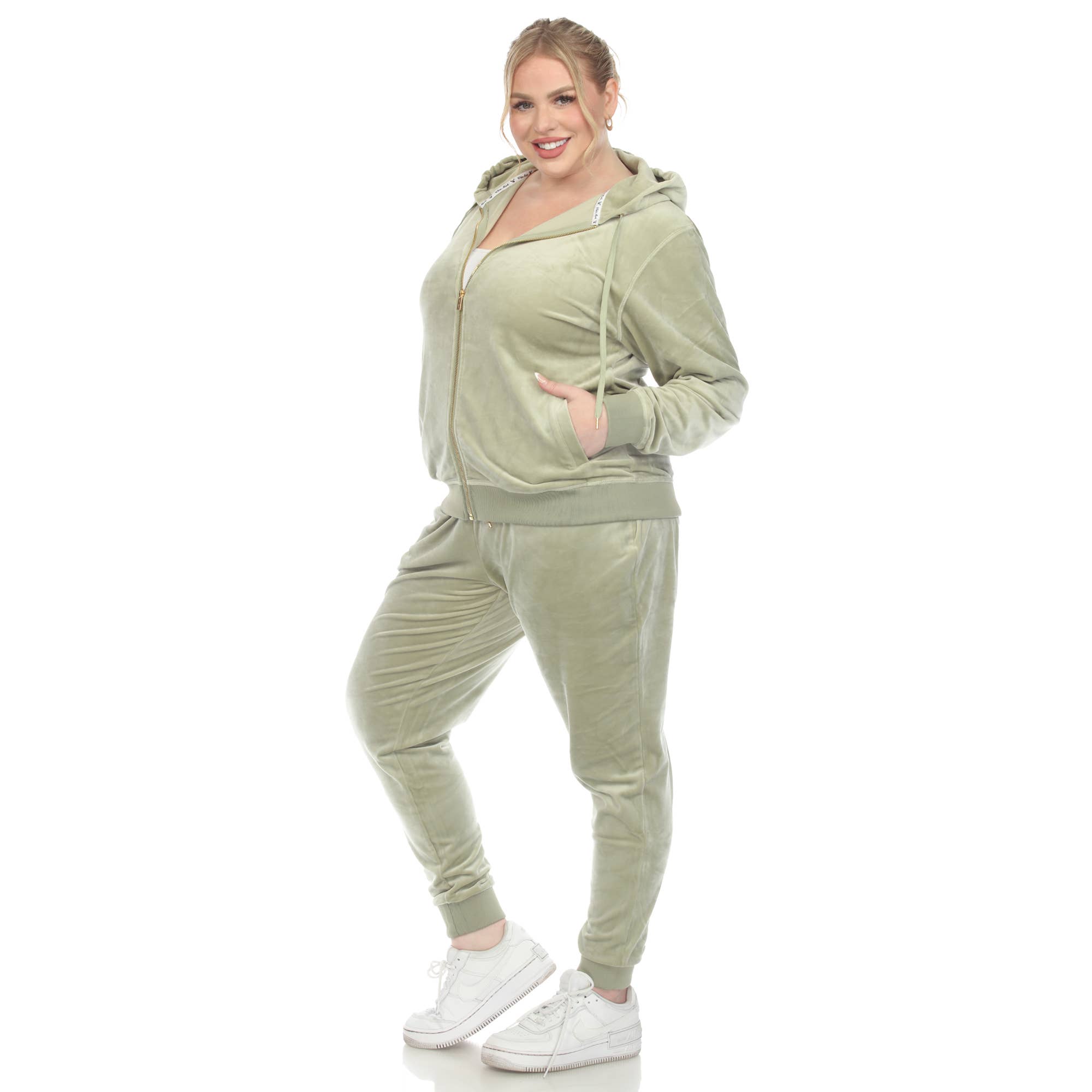 WHITE MARK – wholesale Träningsoverall – Dam – Plus storlek 2 bit velour träningsoverall Set36