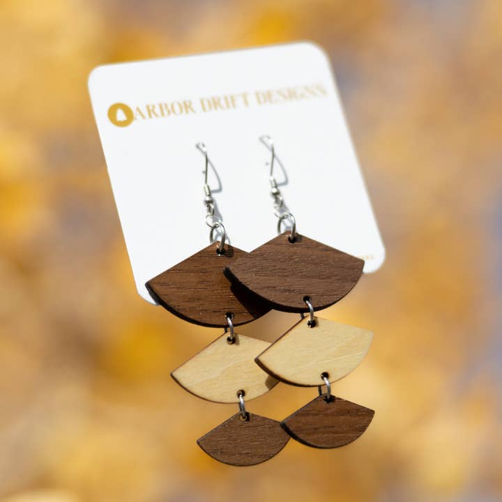 Brincos Triplos em Madeira em Lágrima por atacado de Arbor Drift Designs