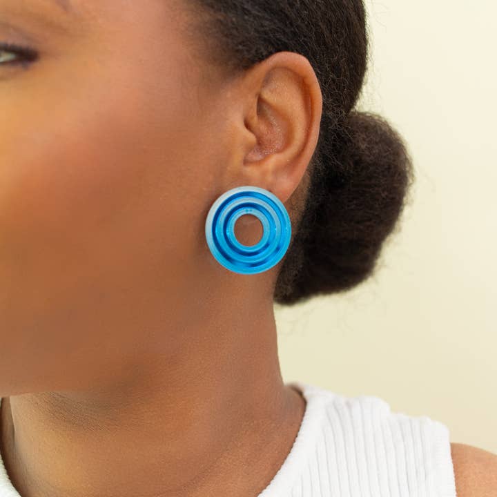 Moon-Seed - Wholesale Stud/Post Earrings - Isla Studs - Blue Lightweight Colorful Statement Earrings