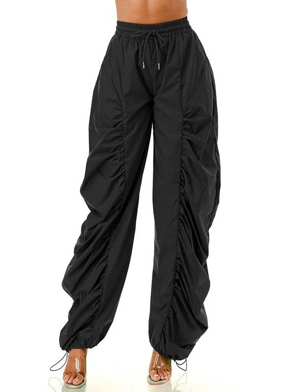 Namatt Design - Wholesale Pants - Women's - Regular Elastic Waist Pleated Loose Fit Jogger Pants