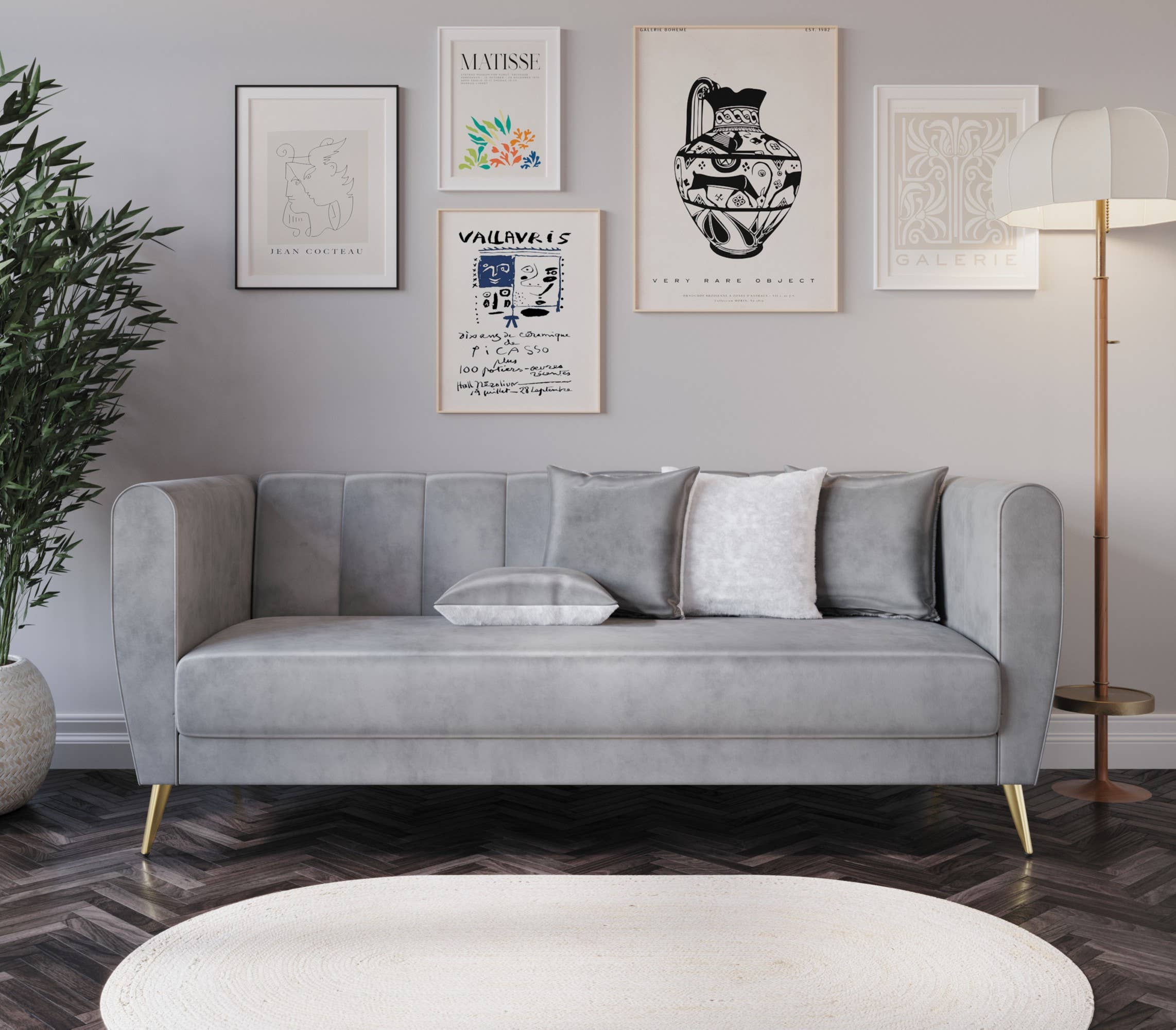 Home Design - Wholesale Sofa - Scarlett Velvet Flared Arm 3-Seater Sofa with 4 Throw Pillow3