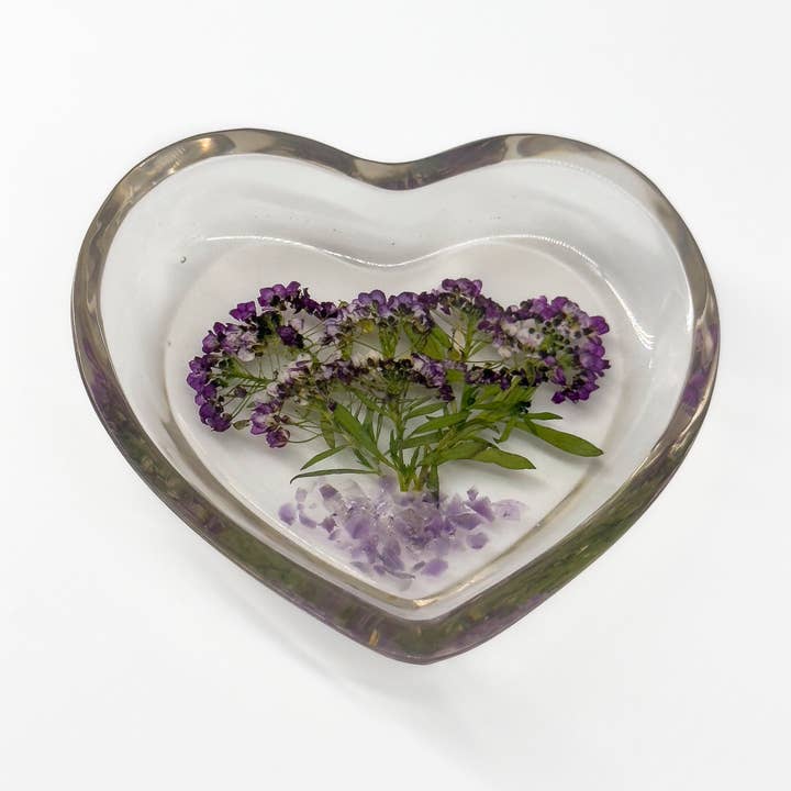 Belart Fair Trade - Wholesale Jewellery dish - Botanical Resin Heart Catch-All with Stones3