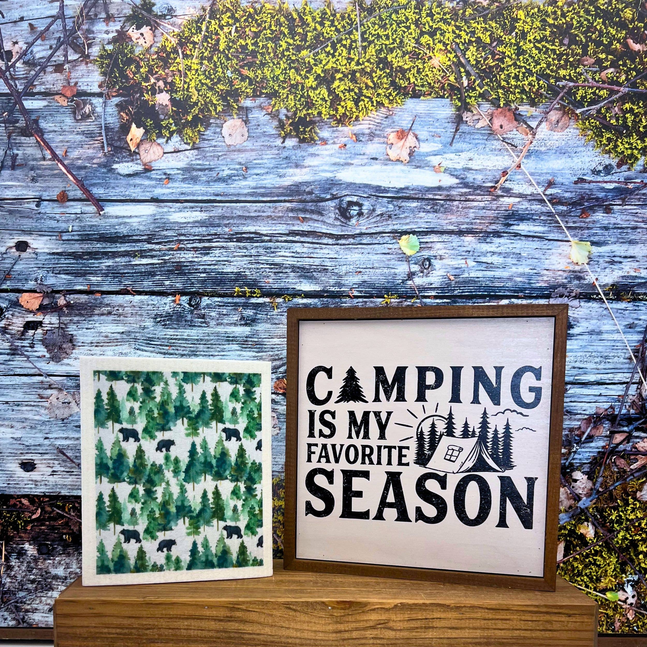 Driftless Studios - Wholesale Dishcloth - Black Bear In The Forest Swedish Dishcloths- Camping1