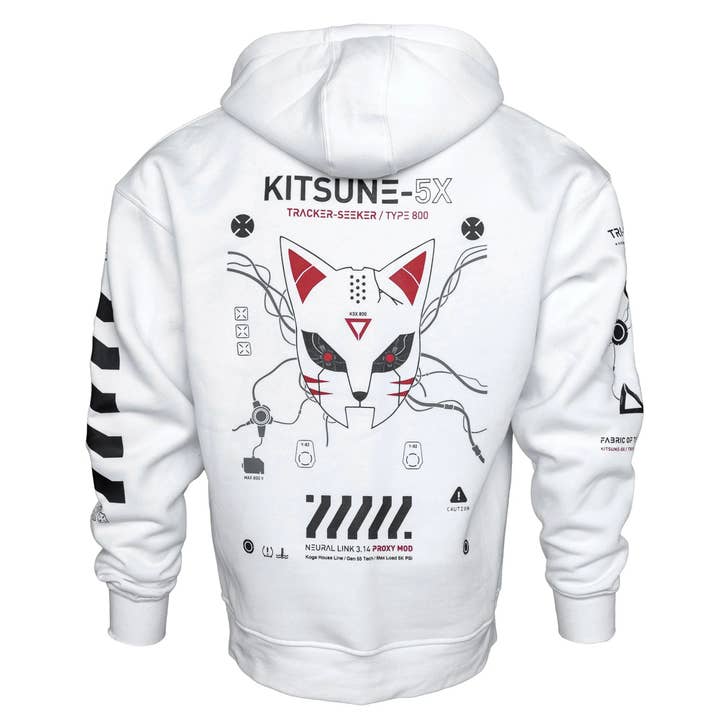 Kitsune-5X RD Weißer Hoodie für den Großhandel von Fabric of the Universe