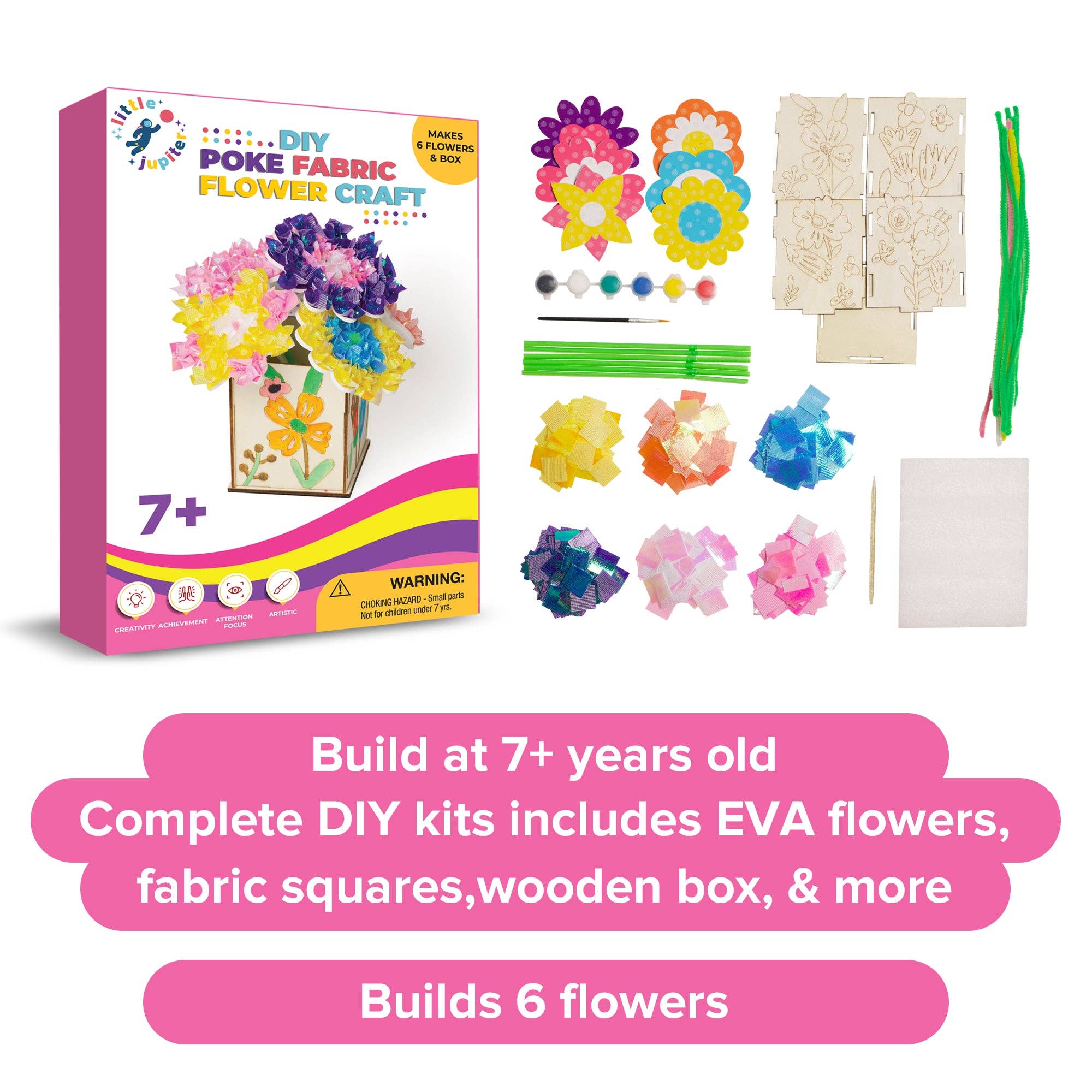 AYK Brand - Wholesale DIY Craft Kit - Kids - DIY Poke Fabric Flower Craft - Makes 6 Flower Bouquet & Box with Paint2