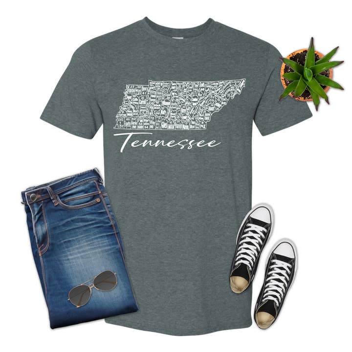 Hemd, T-Shirt mit Landkarte des Bundesstaates Tennessee für den Großhandel von 316 Legacy LLC