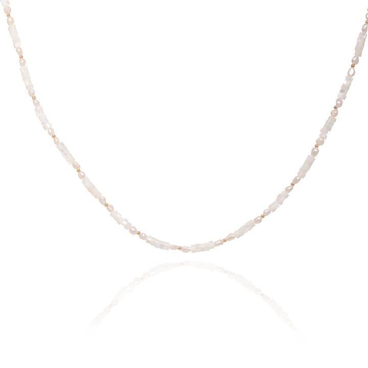 Maiya White Shell & Pearl 14k Gold Necklace for wholesale by Ella Palm