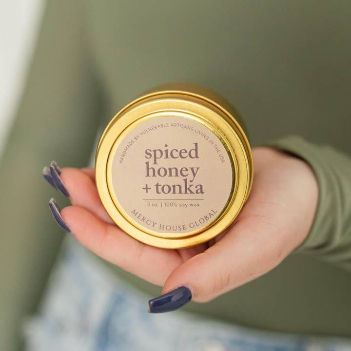 Mercy House Global - Wholesale Jar/Filled Candle - Spiced Honey & Tonka Candle | 3 oz Tin1
