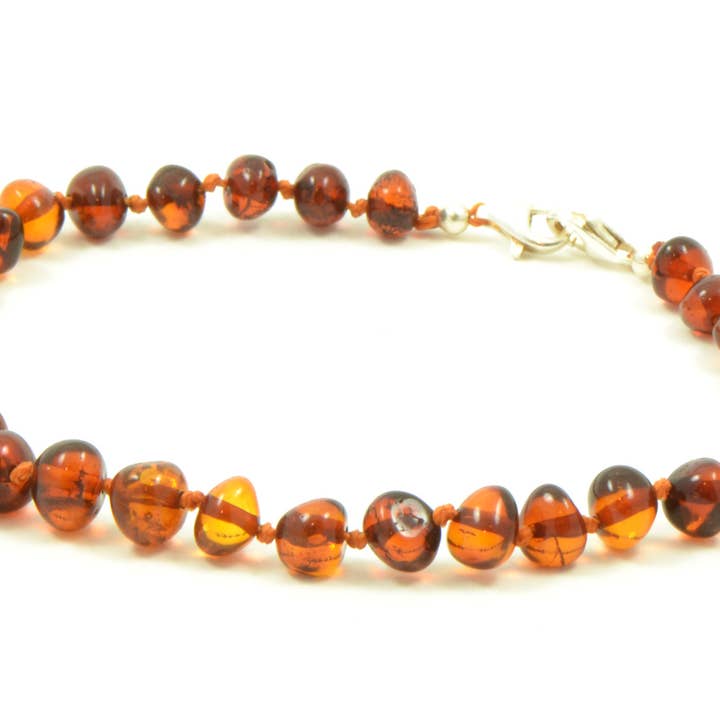 Dark Cognac Baroque Polished Amber Anklet for wholesale by The Natural Amber