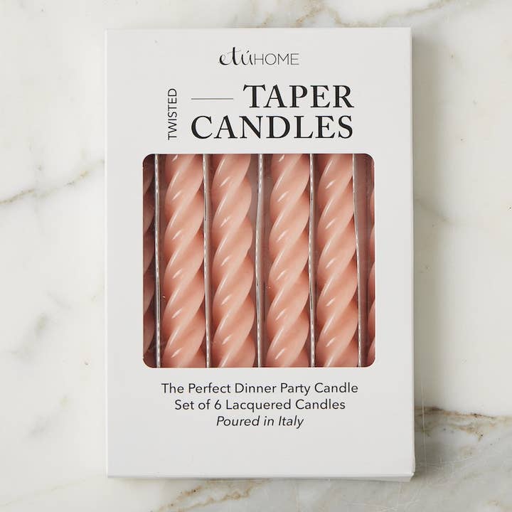 Velas cónicas retorcidas lacadas, color rubor, en caja, juego de 6. para venta al por mayor de etúHOME