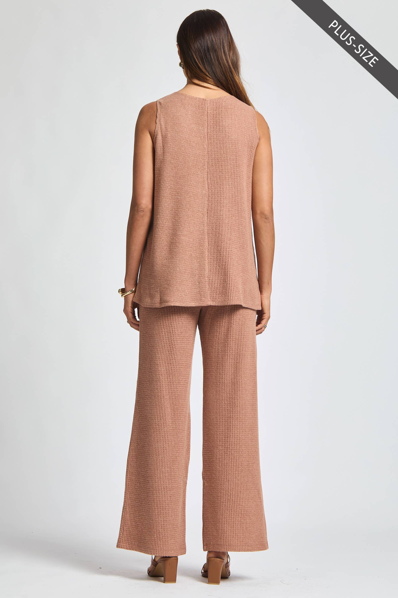 Dear Scarlett - Wholesale Lounge Set - Women's - PLUS SIZE Thermal Sleeveless Tank + Cardigan + Relaxed Pants7