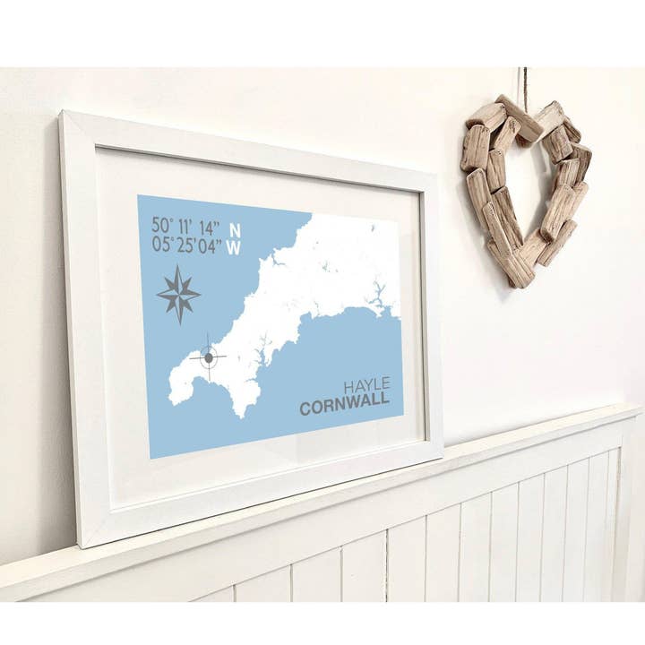 Impresión del mapa costero de Hayle para venta al por mayor de SeaKisses