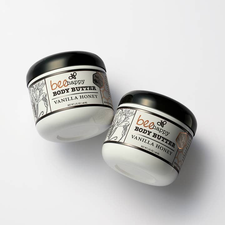 Bee Happy - Wholesale Body Balm/Butter - Body Butter/Cream "Vanilla Honey" (4 oz) with Jojoba, Aloe1