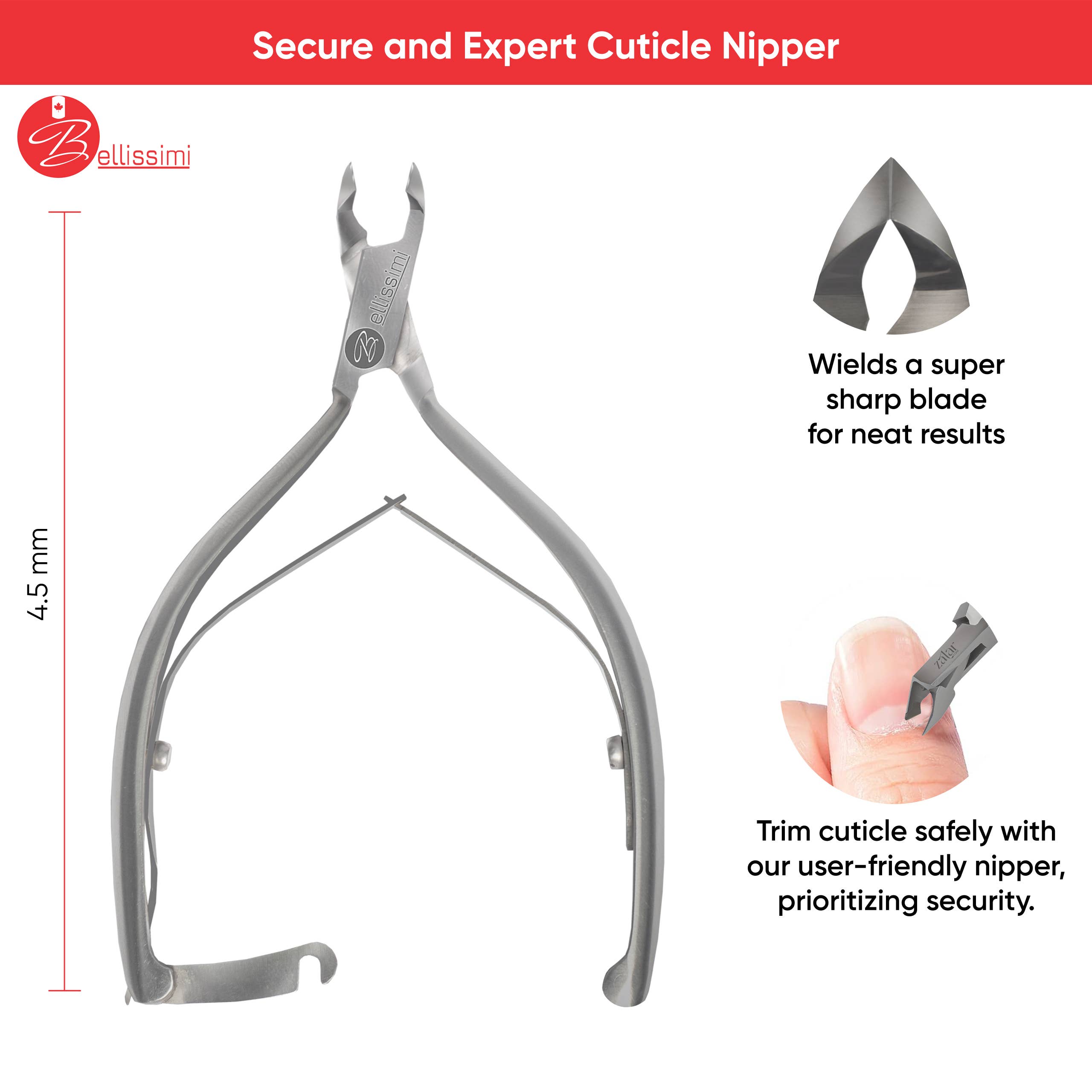 Bellissimi Professional Instruments - Wholesale Cuticle Cutter - Ergonomic Pro Cuticle Nipper with Safety Clasp Salon Grade 0