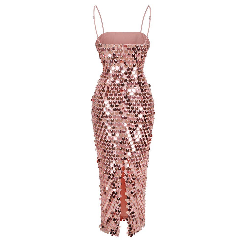 Pink DR0176 Sequin Splendor: Chic Party Slit Dress for wholesale on Faire1