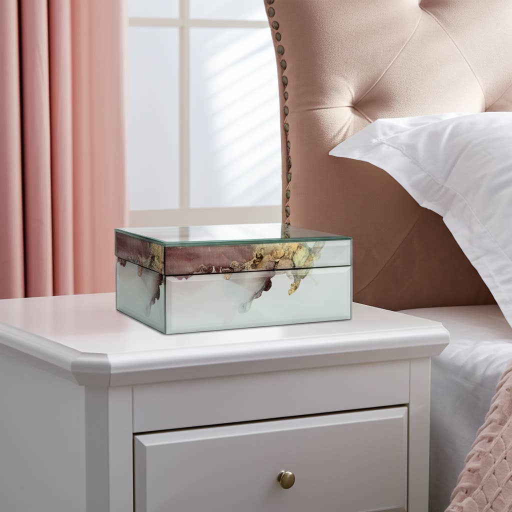 Sagebrook Home - Wholesale Decorative Box - Decorative Box - White/Beige/Gold Wood Abstract, 8x3 in.13