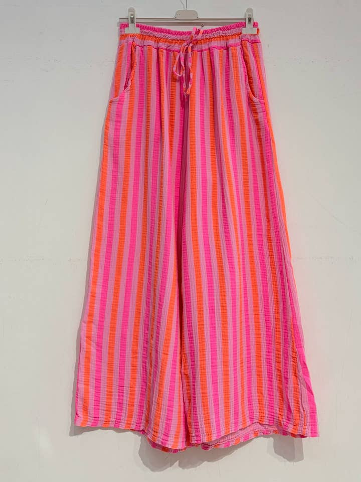NOELINE - Wholesale Pants - Women's - Printed cotton gauze pants 9925-MULTI STRIPE