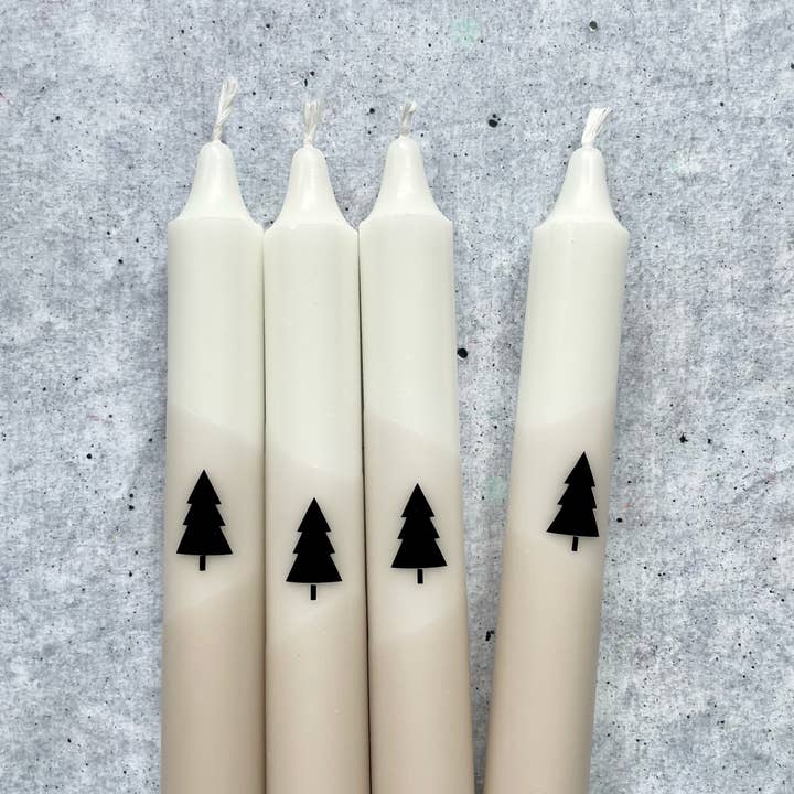 Wolkenreich - Wholesale Tapered Candle/Candlestick - Dip dye candles | Christmas fir beige-black | set of 43