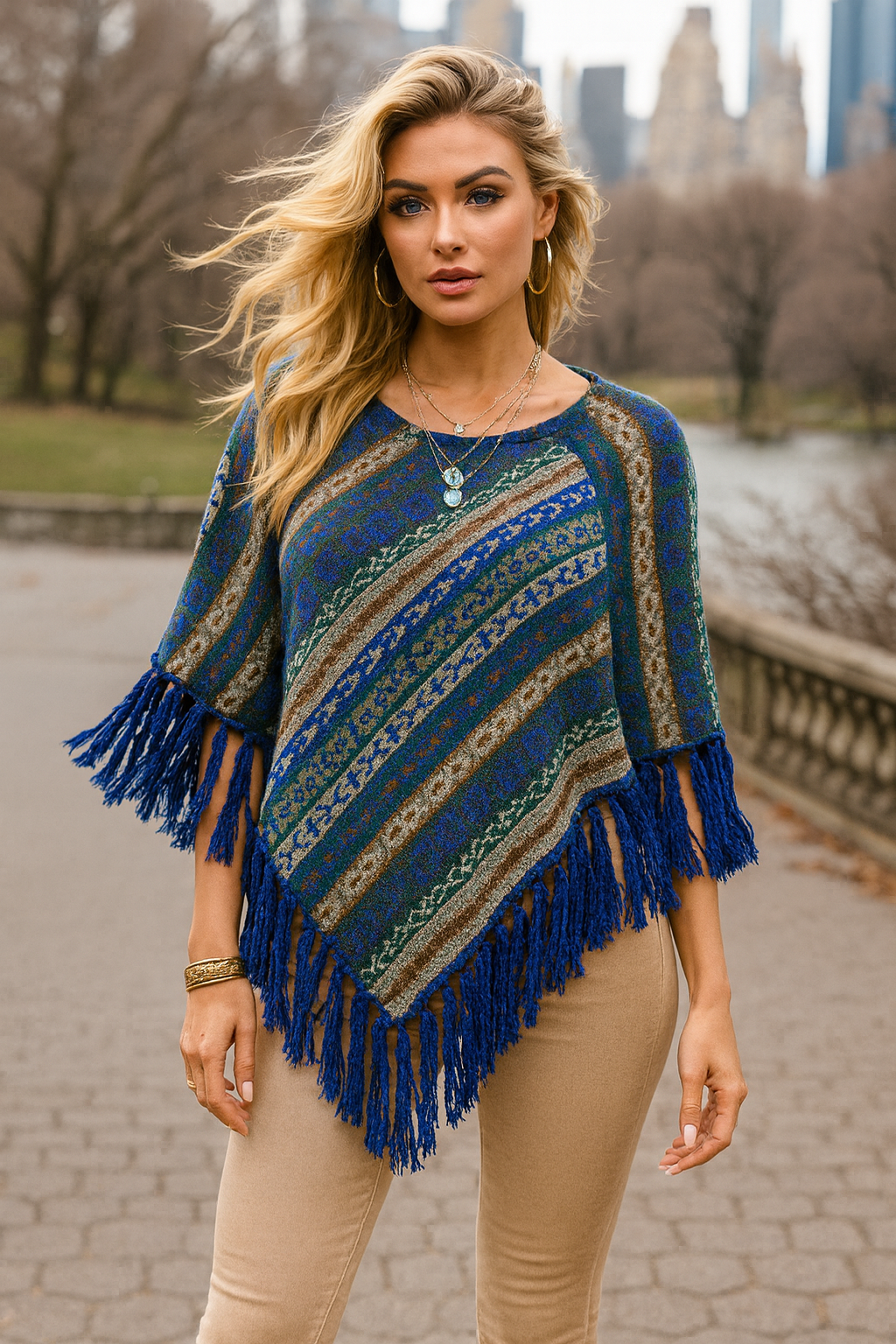 LTX Sportswear - Wholesale Poncho - Women's - P65S Blue Boho Fringe Poncho0