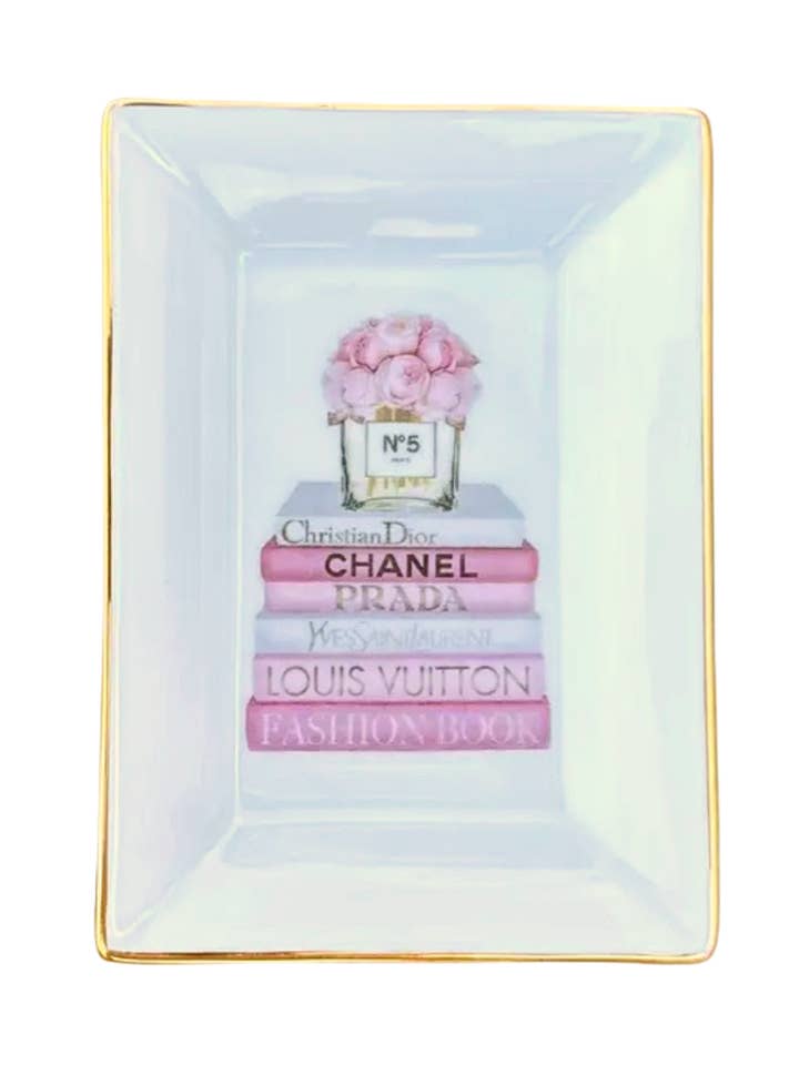 Book Stack Chinoiserie Porcelain Trinket Tray, Pink for wholesale by The French Bee & Co