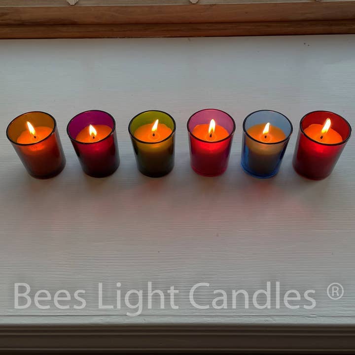Bees Light Candles - Vente Bougeoirs - Porte-bougies votives en verre coloré avec ou sans bougies en cire d'abeille1
