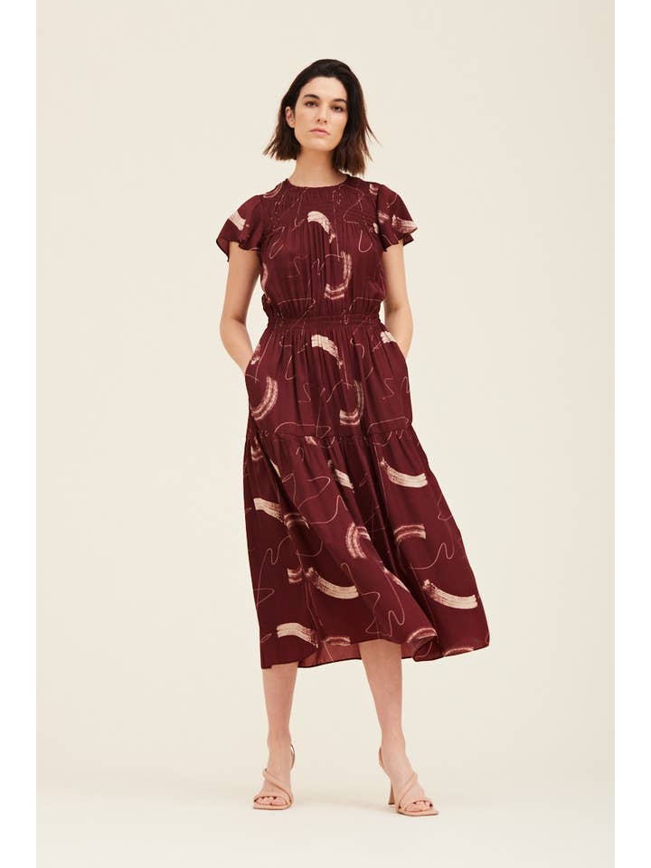 Grade & Gather - Wholesale Dress - Women's - 60884BS - SMOCKED DETAIL MIDI SATIN DRESS