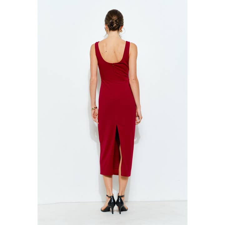 INA - Wholesale Dress - Women's - Knit Crepe Bodycon Midi with Princess Neckline3