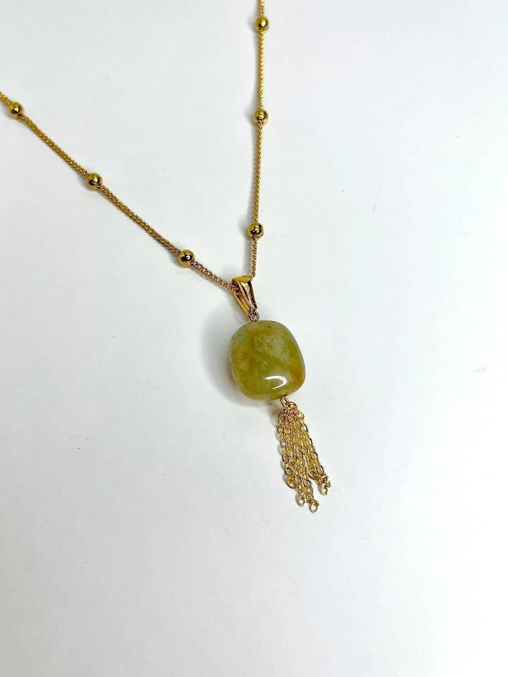 Aquamarine Crystal Necklace With Fringe, Gold Plated for wholesale by Lovely Sunday Jewelry