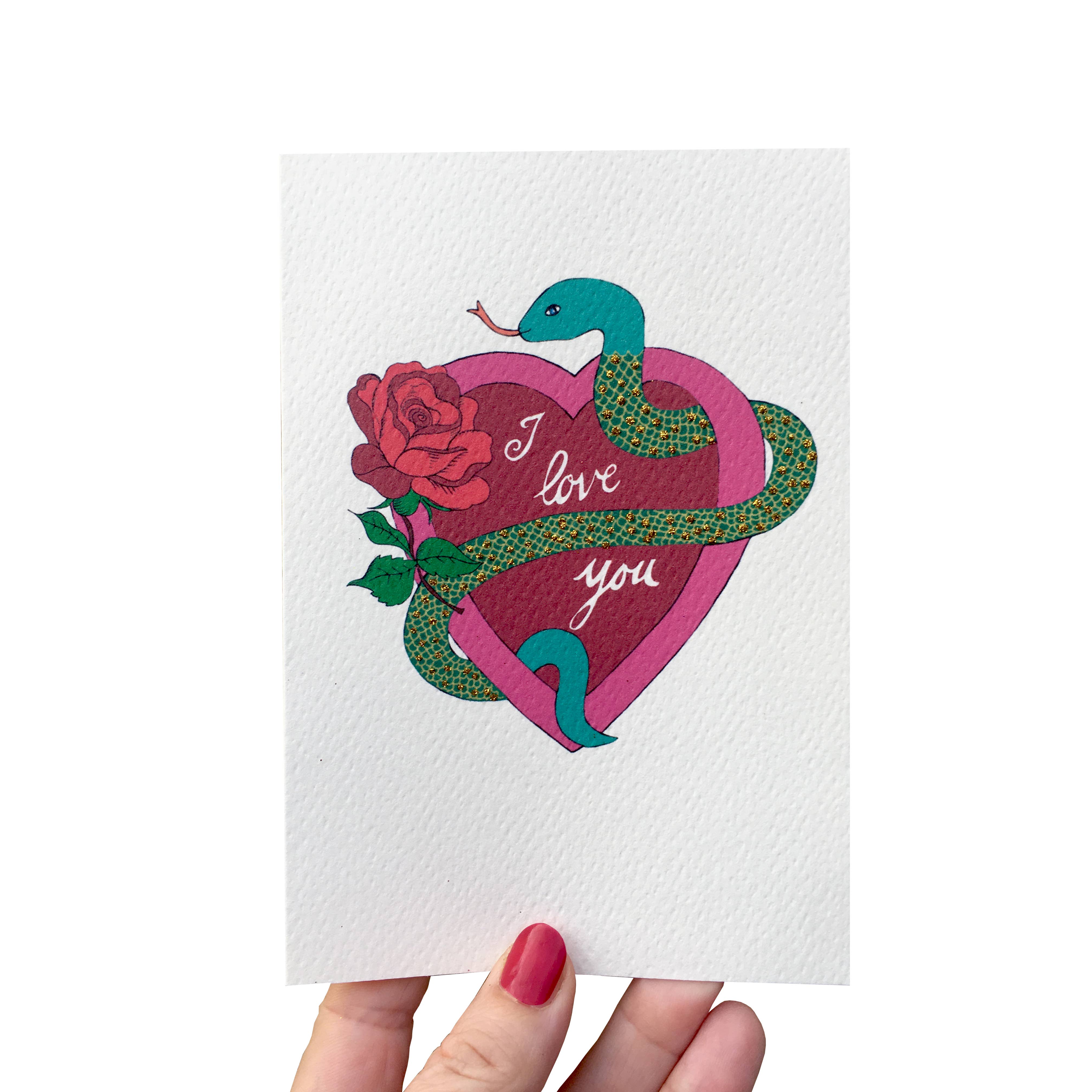 Rosie Wonders - Vendita all'ingrosso Biglietti per San Valentino - Biglietto vittoriano per San Valentino con scritta «I Love You Snake»