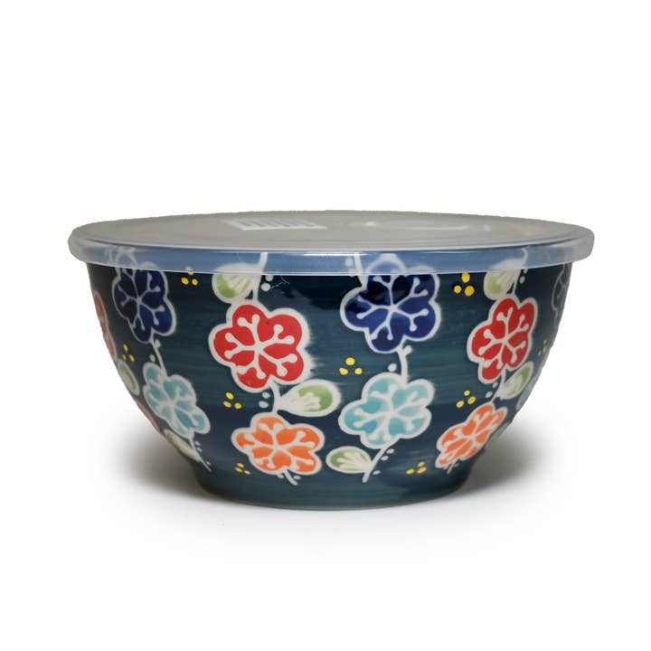 MIRA 6" BOWL WITH LID – BLUE WITH COLORFUL MORNING GLORIES for wholesale by Fuji Merchandise Corporation