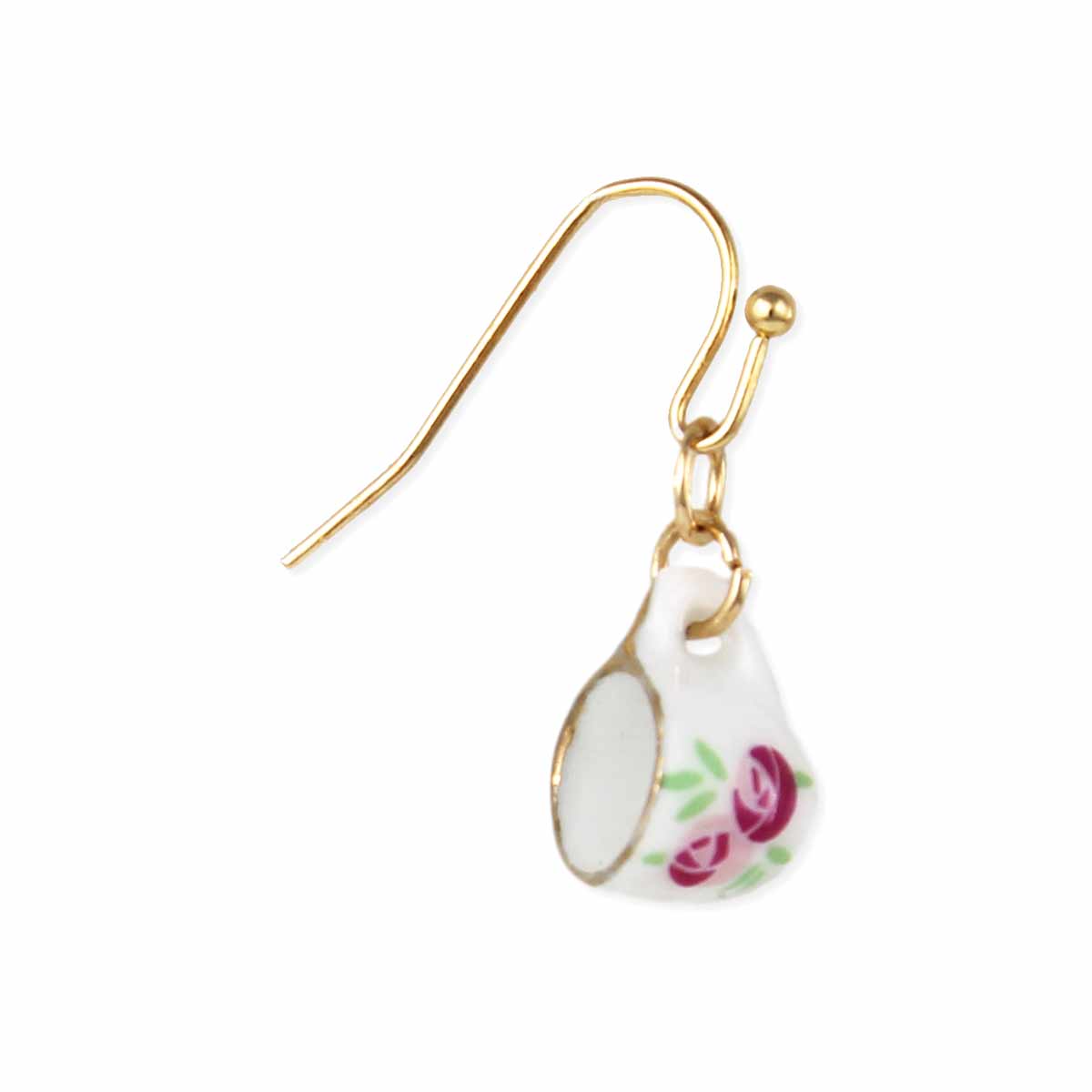 ZAD - Wholesale Dangle Earrings - Tea Time Pink Floral Teacup Gold Earrings2