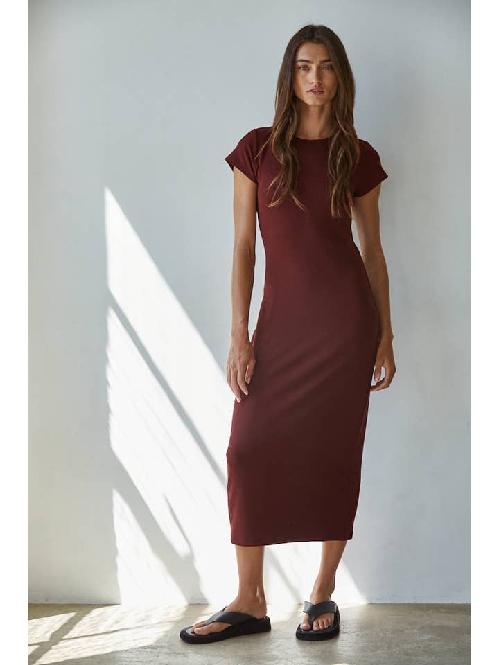 By Together - Wholesale Dress - Women's - L8658 | Knit Rayon Spandex Short Sleeve Bodycon Midi Dress 2