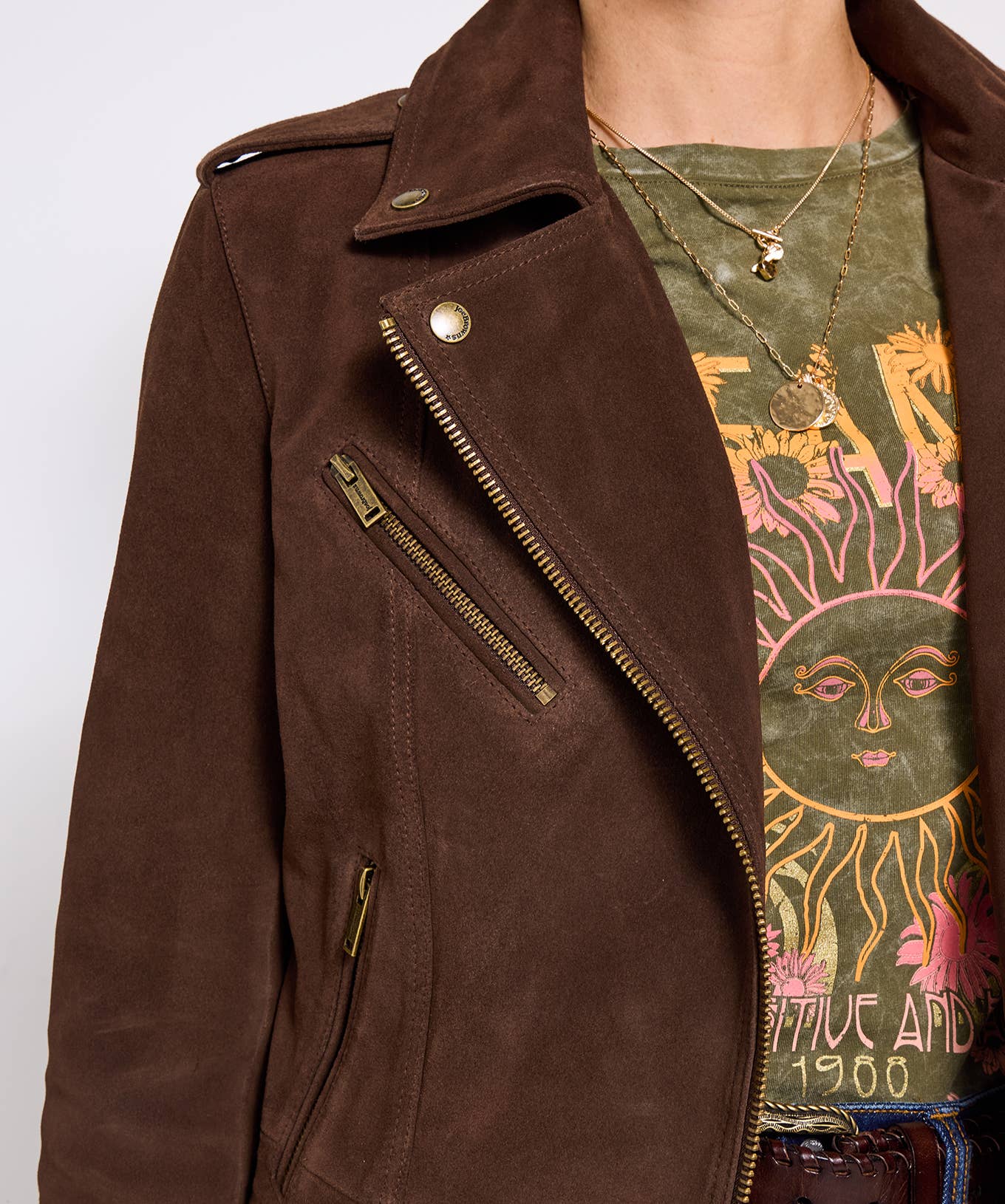 Chocolate Super Soft Suede Collared Biker Jacket for wholesale on Faire2