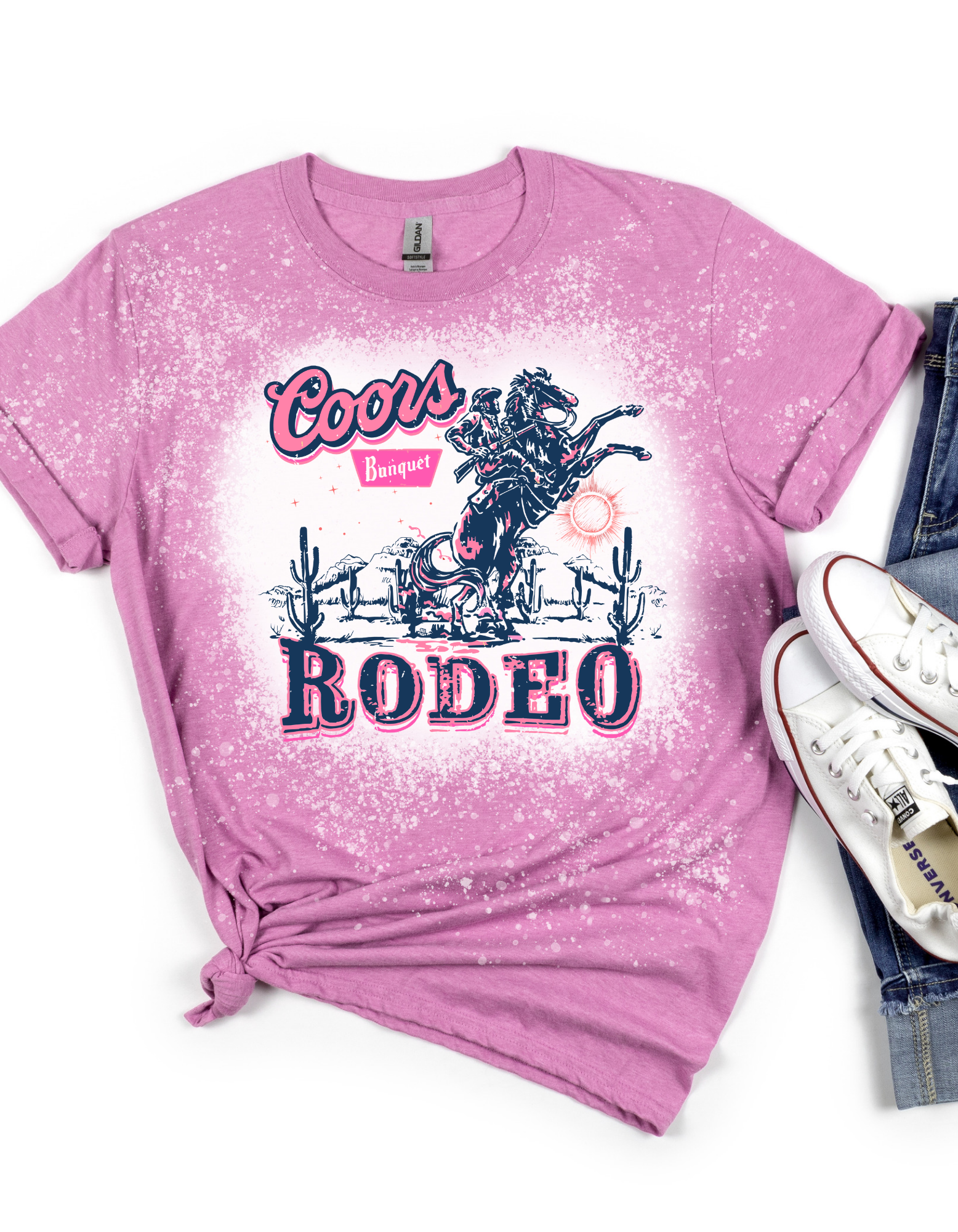 4 little hearts - Wholesale Screen Printed T-Shirt - Women's - Coors rodeo bleached western graphic tee1
