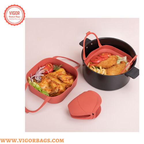 Mix Match Colors Square Air Fryer Liners 8 inch Basket Silicone Mat With Handle - MOQ 10 pcs for wholesale on Faire11